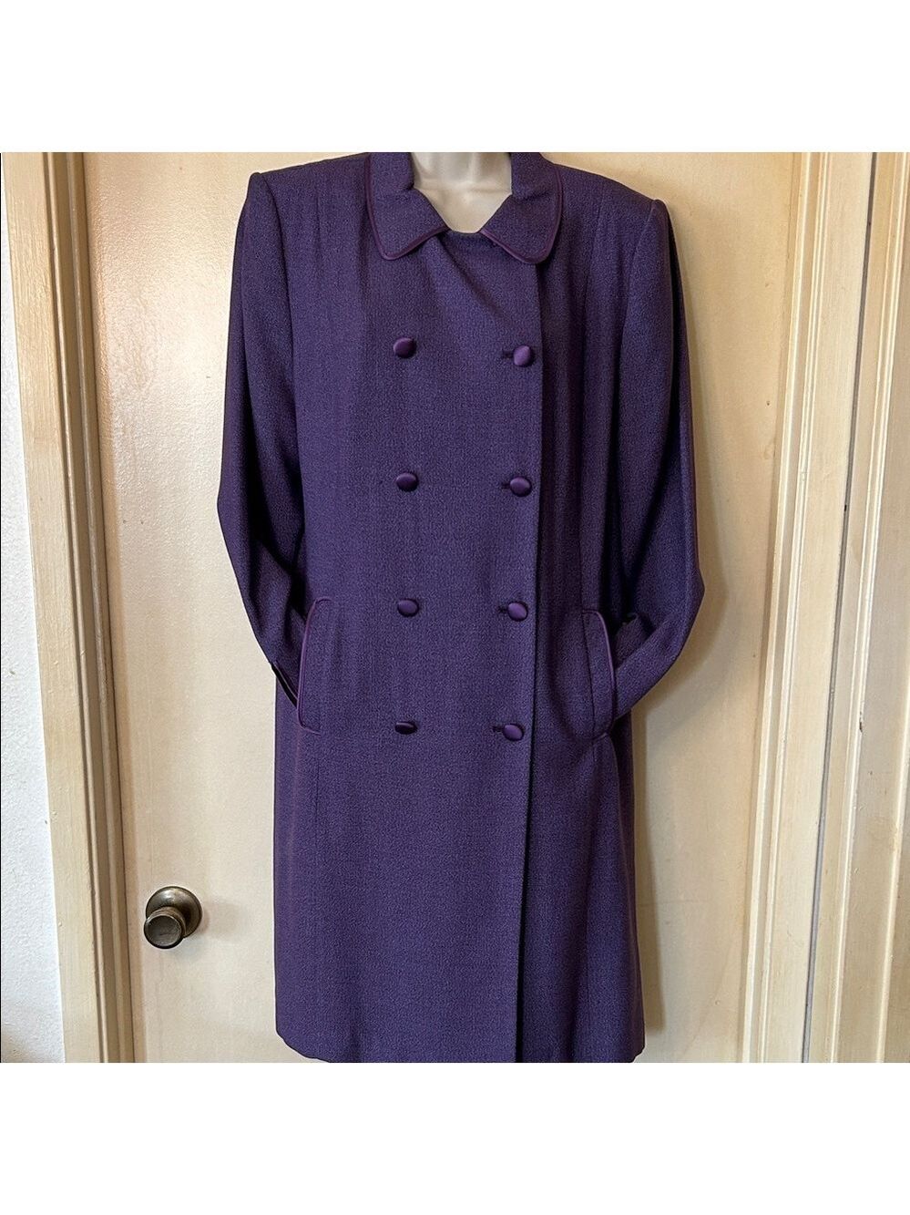 Diane Von Furstenberg Double-Breasted Violet Silk Frock Coat size M - Picture 6 of 10